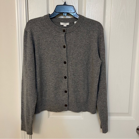 Vince Crewneck Wool Cashmere Blend Cardigan in Heather Grey - Picture 7 of 12